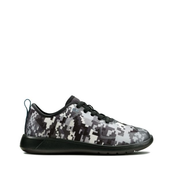 Clarks Girls Scape Soar Kid Trainers Black Camo | CA-8973045